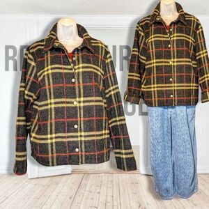 VINTAGE Lemon Grass Wool Blend Plaid Oversized Shacket Flannel Jacket, XL